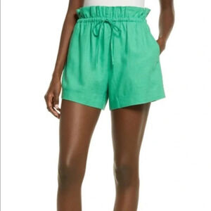 New OPEN EDIT Nordstrom Paperbag Waist Linen Blend Shorts Green Grass